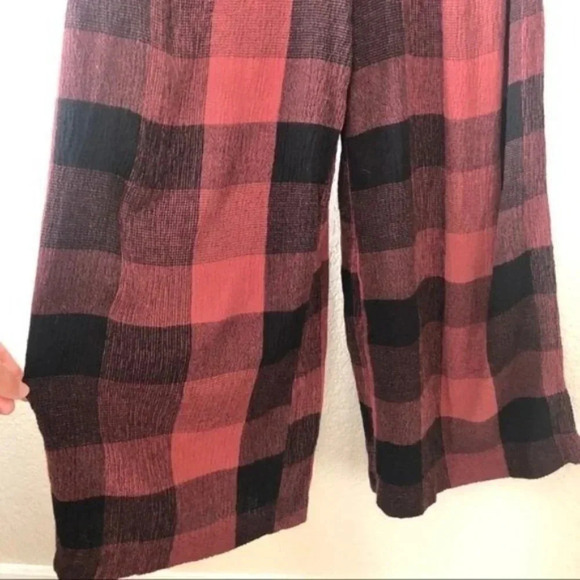 Anthropologie Ett:twa Red & Black Checked Plaid Wide Leg Crop Jumpsuit 0 - Picture 5 of 12